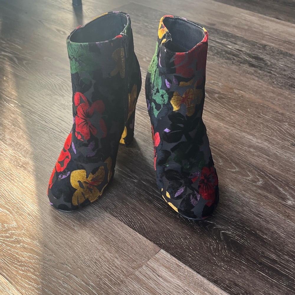 Floral Velvet Ankle Booties